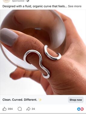 Silver Fluid Curve Open Ring - Silver